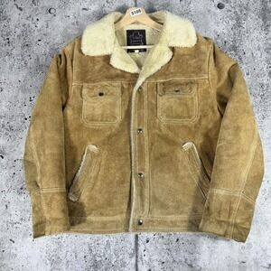 Vintage The Rancher Jacket Mens 42 Brown Suede Sherpa Lined Bomber Western